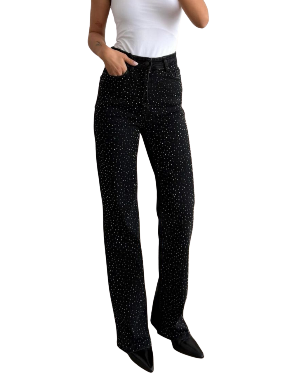 Στολίδια με στρας στο μπροστινό μέρος του τζιν