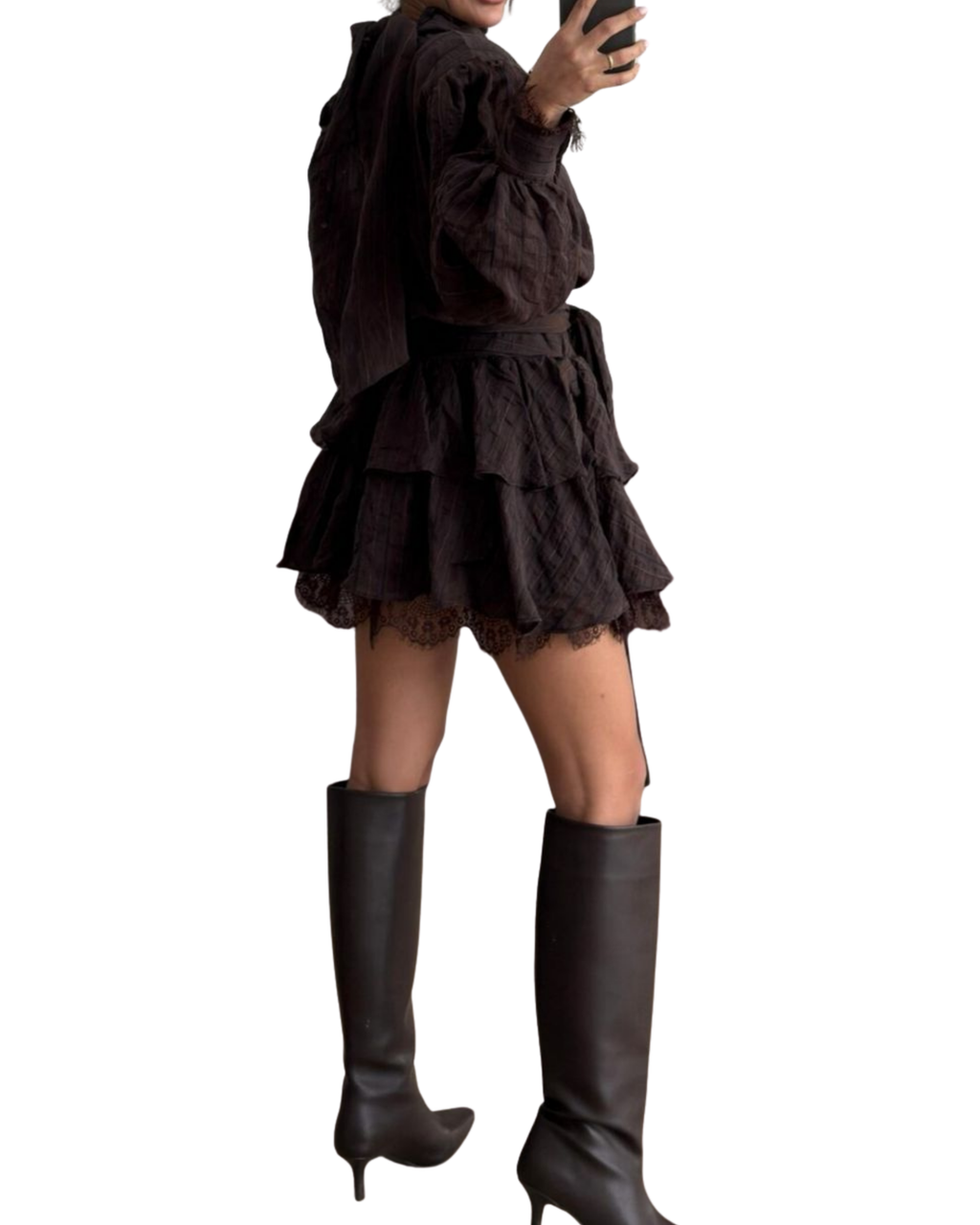 Shoulder Pads and Lace Details Dress